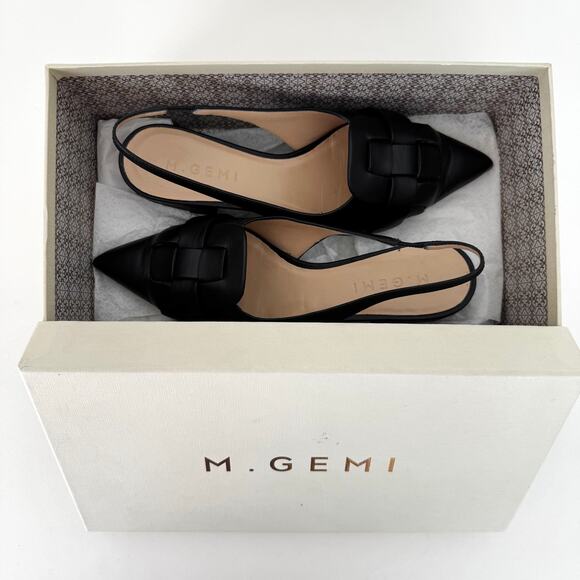M. Gemi Woven Slingback Pointed Toe Kitten Heel Shoes Black Leather Size 36 - Picture 12 of 12
